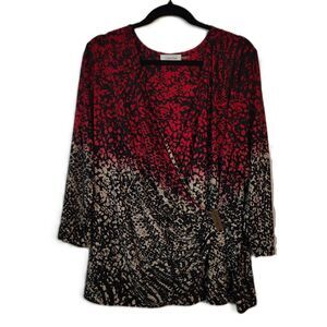 CALVIN KLEIN Classy Blouse 1X Red Black Cross Front Stretchy Plus Sz Women's